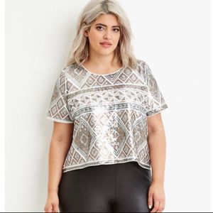 FOREVER 21 Sequin Geo Print Pattern Top Size 2X